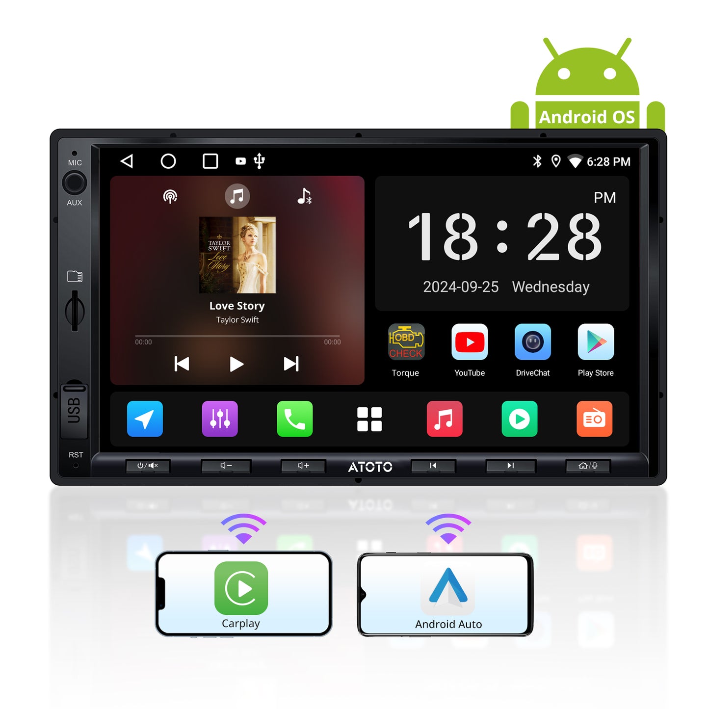 A5L Android Double DIN Car Stereo with OBD II, ATOTOEXCEL 7 inch 1280 x720 IPS Touchscreen Double DIN Radio, 2G+32G, Wireless Carplay Android Auto, 24-B EQ DSP, WiFi/BT Tethering, GPS Tracker