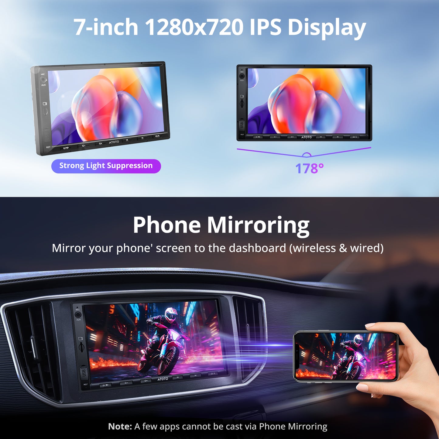 A5L Android Double DIN Car Stereo with OBD II, ATOTOEXCEL 7 inch 1280 x720 IPS Touchscreen Double DIN Radio, 2G+32G, Wireless Carplay Android Auto, 24-B EQ DSP, WiFi/BT Tethering, GPS Tracker